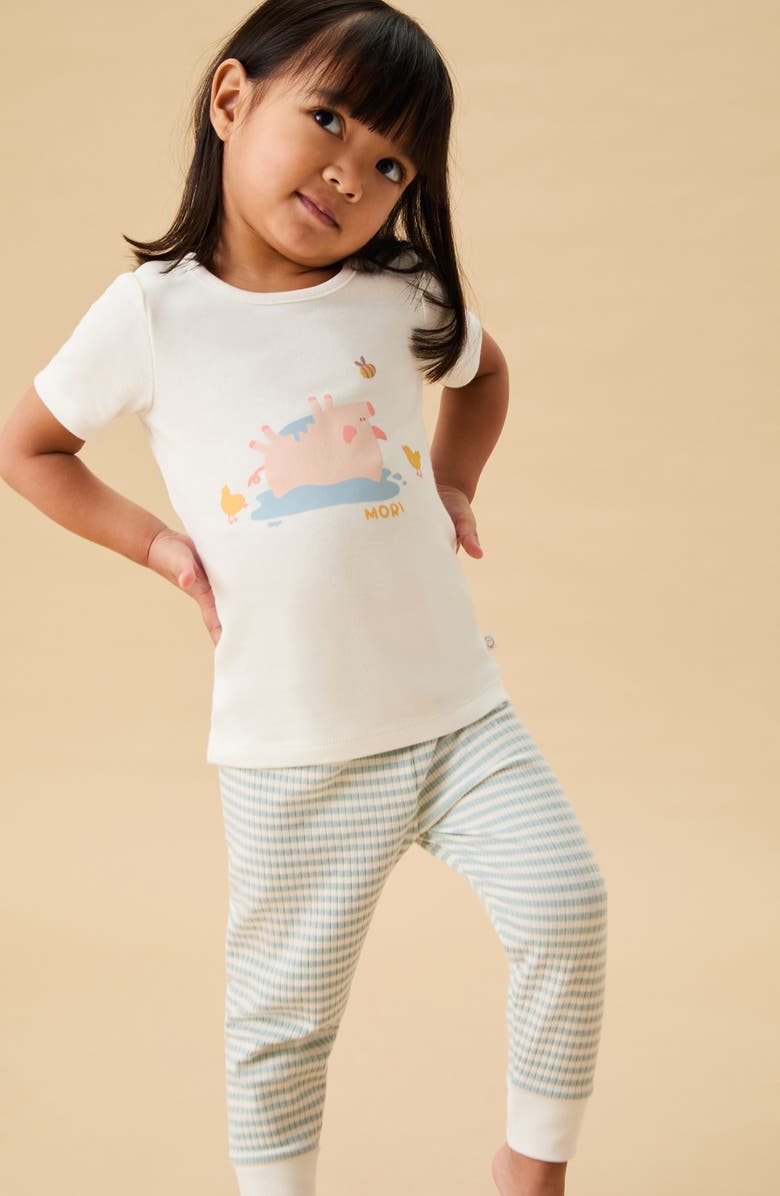 MORI Happy Pig Fitted Two-Piece Pajamas, Alternate, color, 