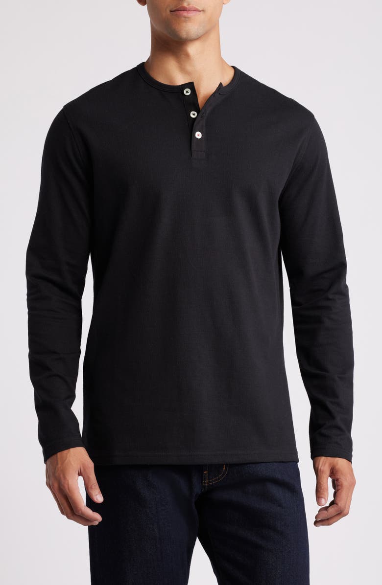 Stone Rose Comfort Slub Piqué Henley, Main, color, Black