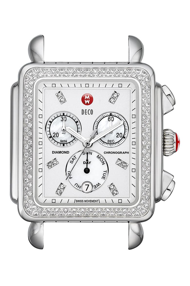'Deco XL Diamond' Diamond Dial Watch Case, 37mm x 38mm, Main, color, SILVER