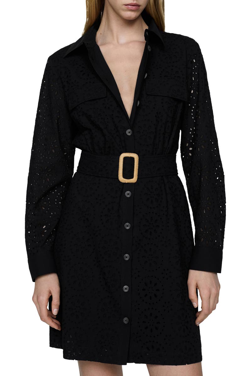 MANGO Swiss Embroidered Belted Long Sleeve Shirtdress, Main, color,