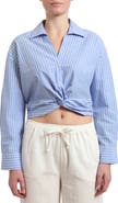 Mavi Jeans Stripe Twist Front Crop Button-Up Shirt