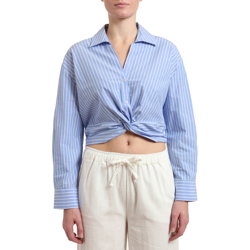 Mavi Jeans Stripe Twist Front Crop Button-up Shirt In Blue