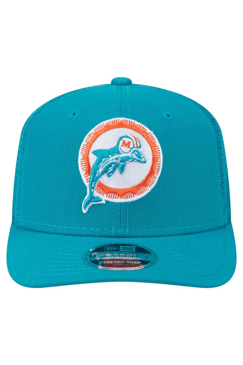 Men's New Era Aqua Miami Dolphins Main Trucker 9SEVENTY Stretch-Snap Hat, Alternate, color, Aqua