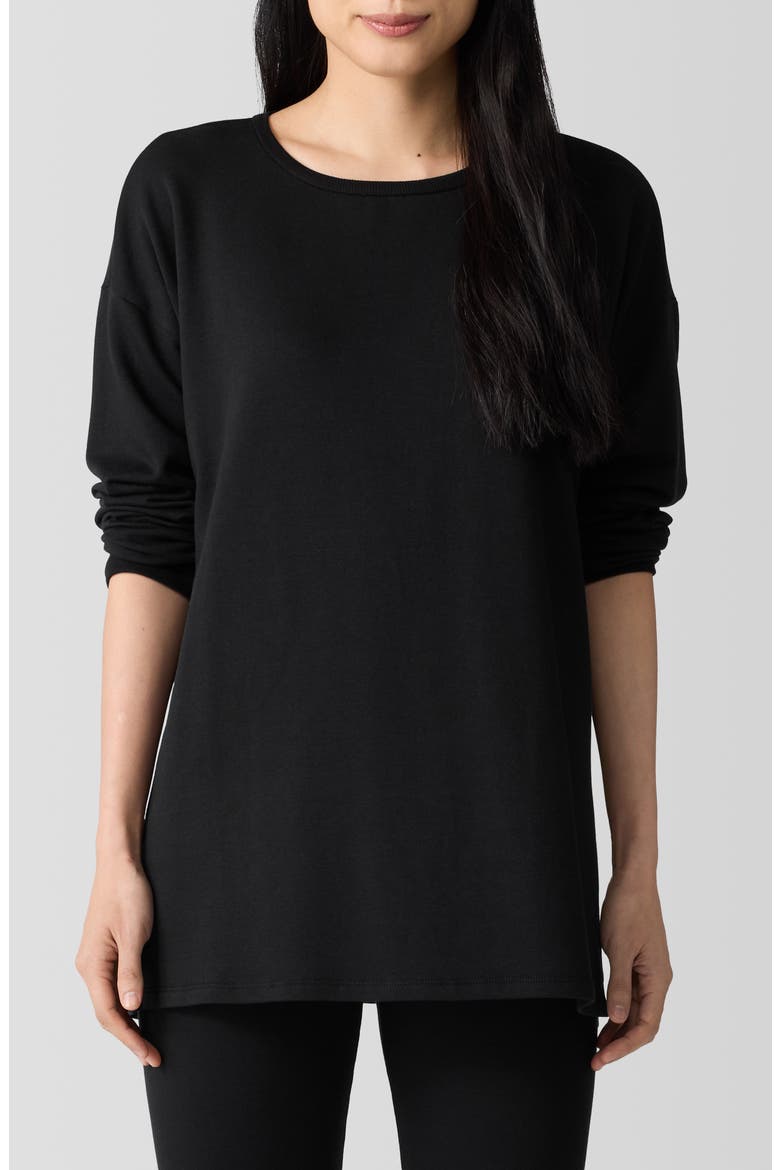 Crewneck Long Sleeve Longline Top, Main, color, BLACK