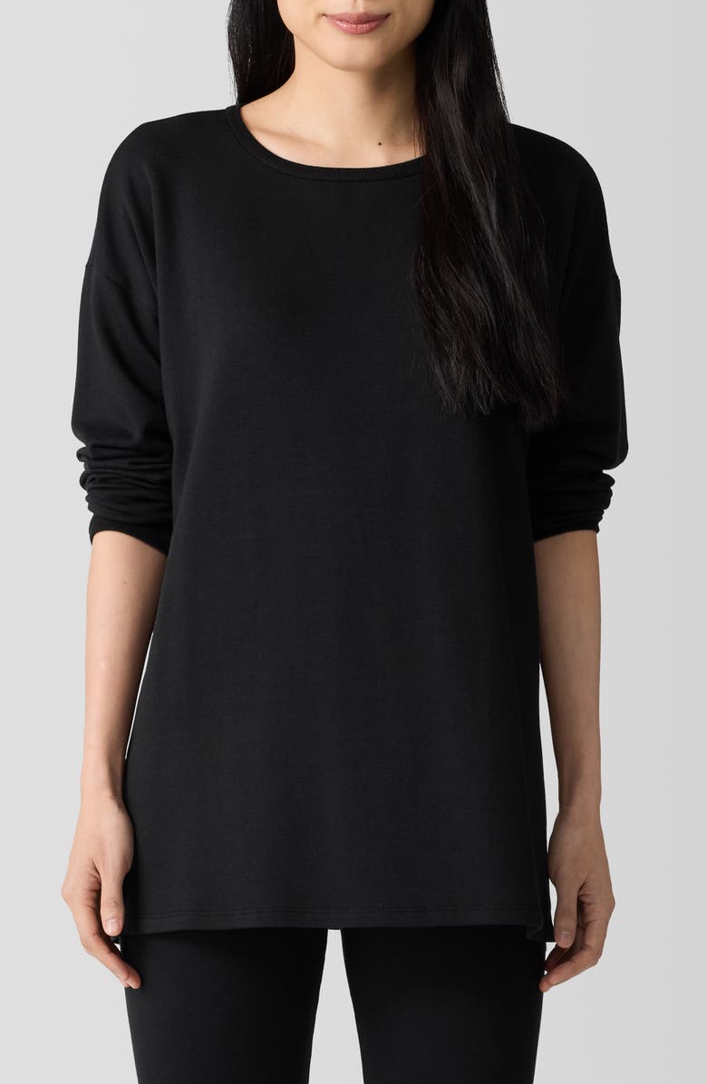 Eileen Fisher Crewneck Long Sleeve Longline Top, Main, color, Black