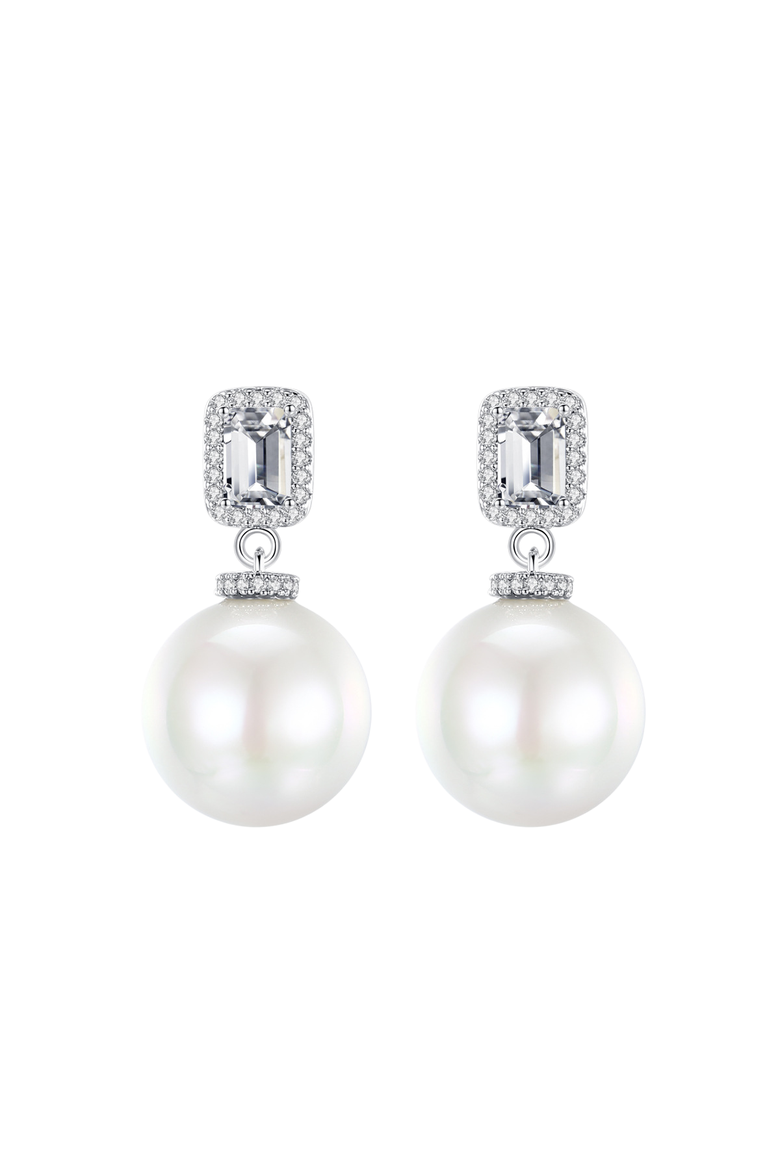 Genevieve Pearl and Crystal Earrings, Main, color, Metallic Silver