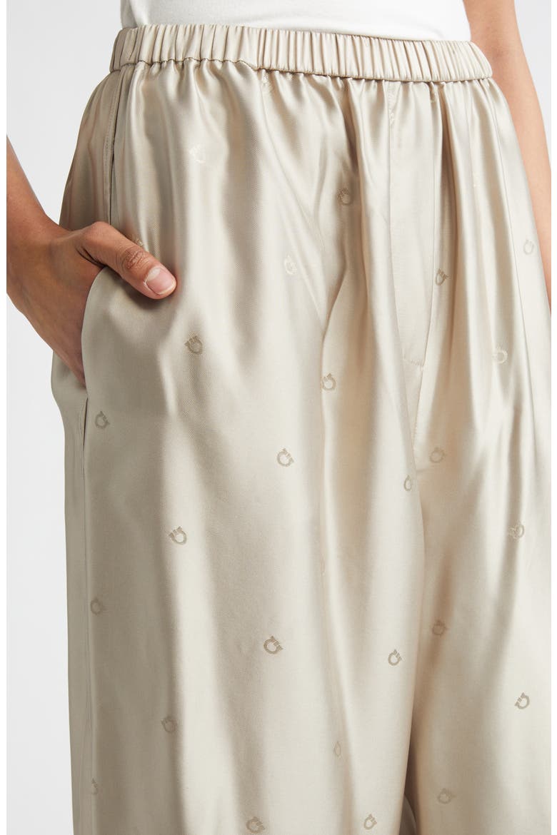 Gancini Jacquard Silk Wide Leg Pants, Alternate, color, SAFARI