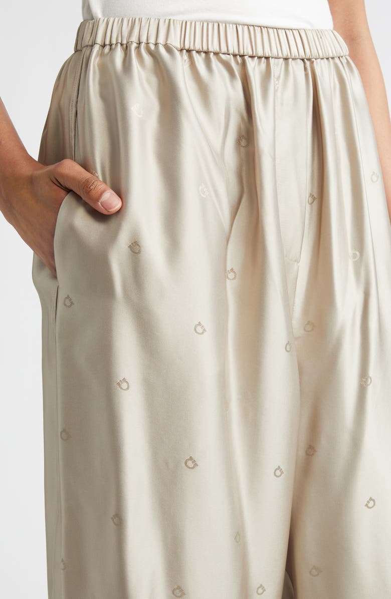 FERRAGAMO Gancini Jacquard Silk Wide Leg Pants, Alternate, color, Safari