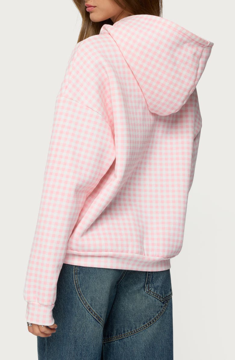 EDIKTED Gingham Oversize Hoodie, Alternate, color, Pink