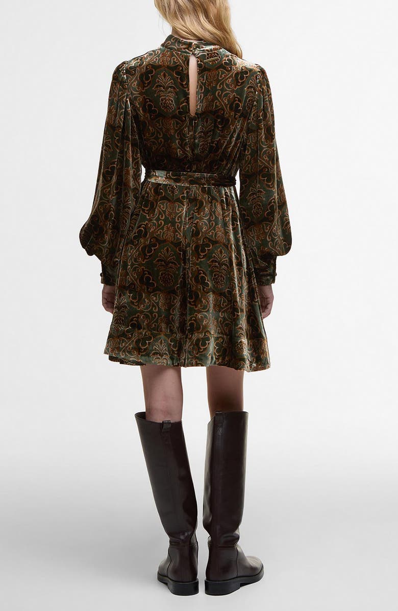 Barbour x Farm Rio Ana Clara Long Sleeve Velvet Minidress, Alternate, color, Pineapple Print