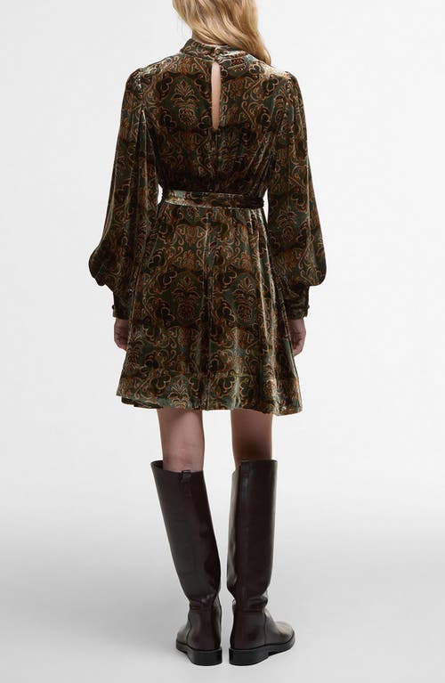 Barbour X Farm Rio Ana Clara Long Sleeve Velvet Minidress In Brown
