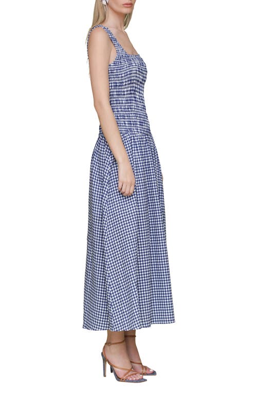 Avec Les Filles Smocked Sleeveless Fit & Flare Maxi Dress In Navy White Gingham