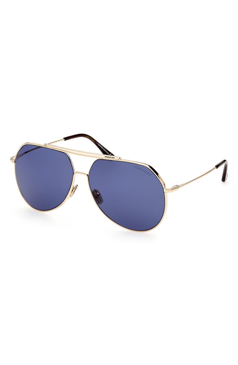 TOM FORD Liam 61mm Navigator Sunglasses, Alternate, color, Shiny Rose Gold / Blue