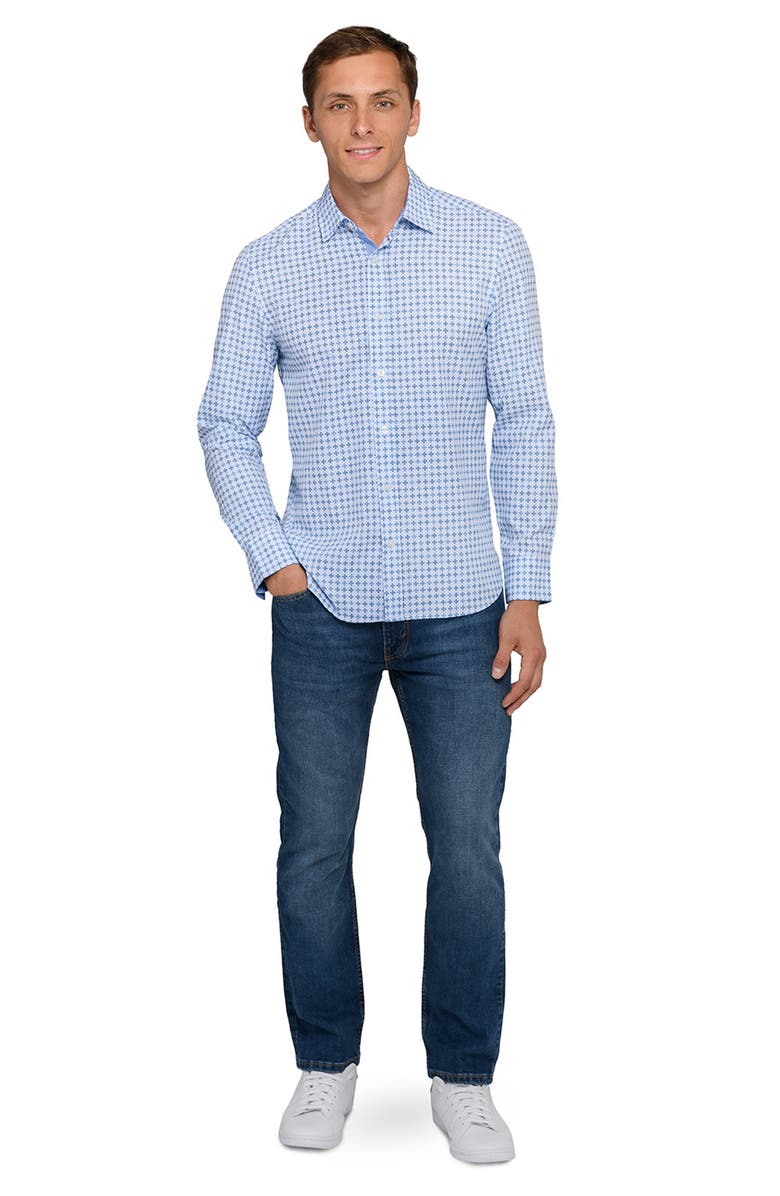 CONSTRUCT Quadruple Diamond Woven Long Sleeve Basic, Alternate, color, White/Blue