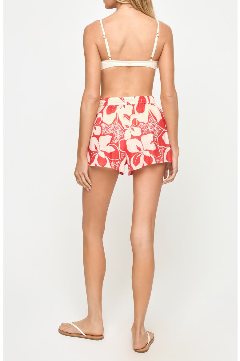 Rio Linen Cover-Up Drawstring Shorts, Alternate, color, HIBISCUS BLOOM