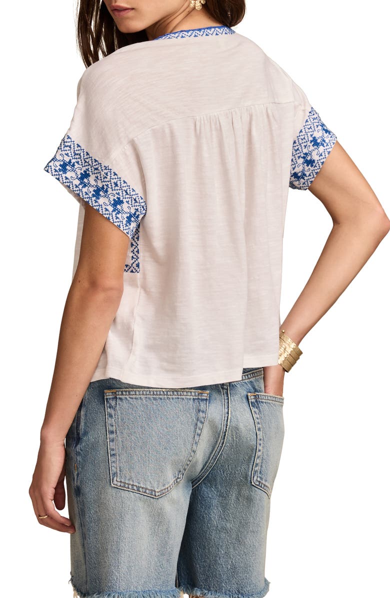 Embroidered Short Sleeve Cotton Peasant Top