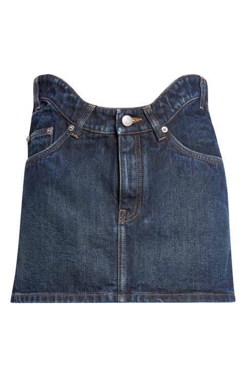 Curvy Waistband Denim Miniskirt