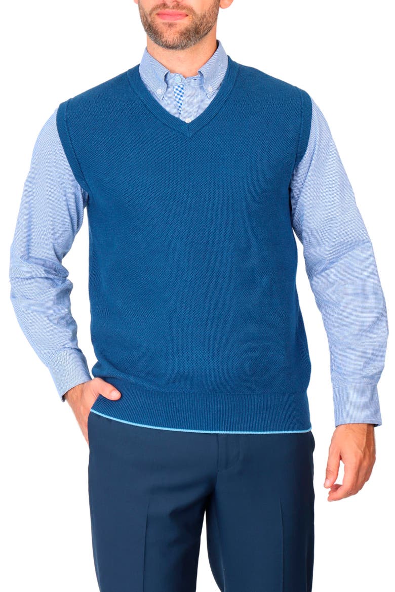 Waffle Knit Sweater Vest, Main, color, INDIGO BLUE
