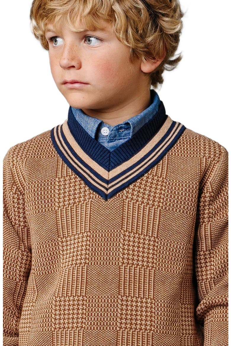 Boys' Organic Intarsia Cricket Sweater, Kids, Alternate, color, Brown Glen Plaid Intarsia