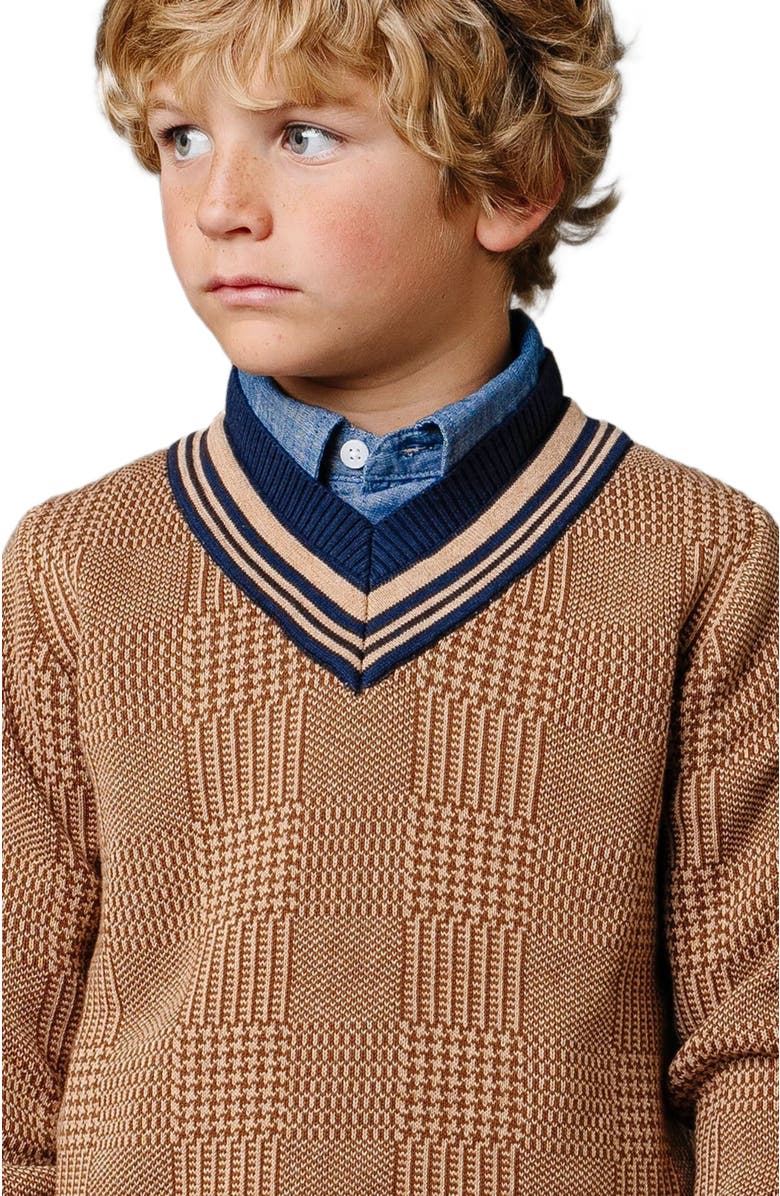 Hope & Henry Boys' Organic Intarsia Cricket Sweater, Kids, Alternate, color, Brown Glen Plaid Intarsia
