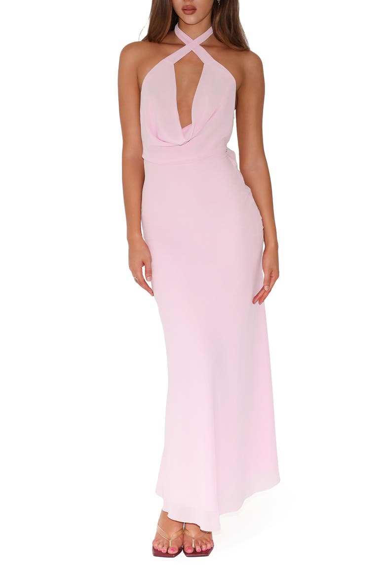 Zyla Halter Neck Georgette Gown, Main, color, PINK