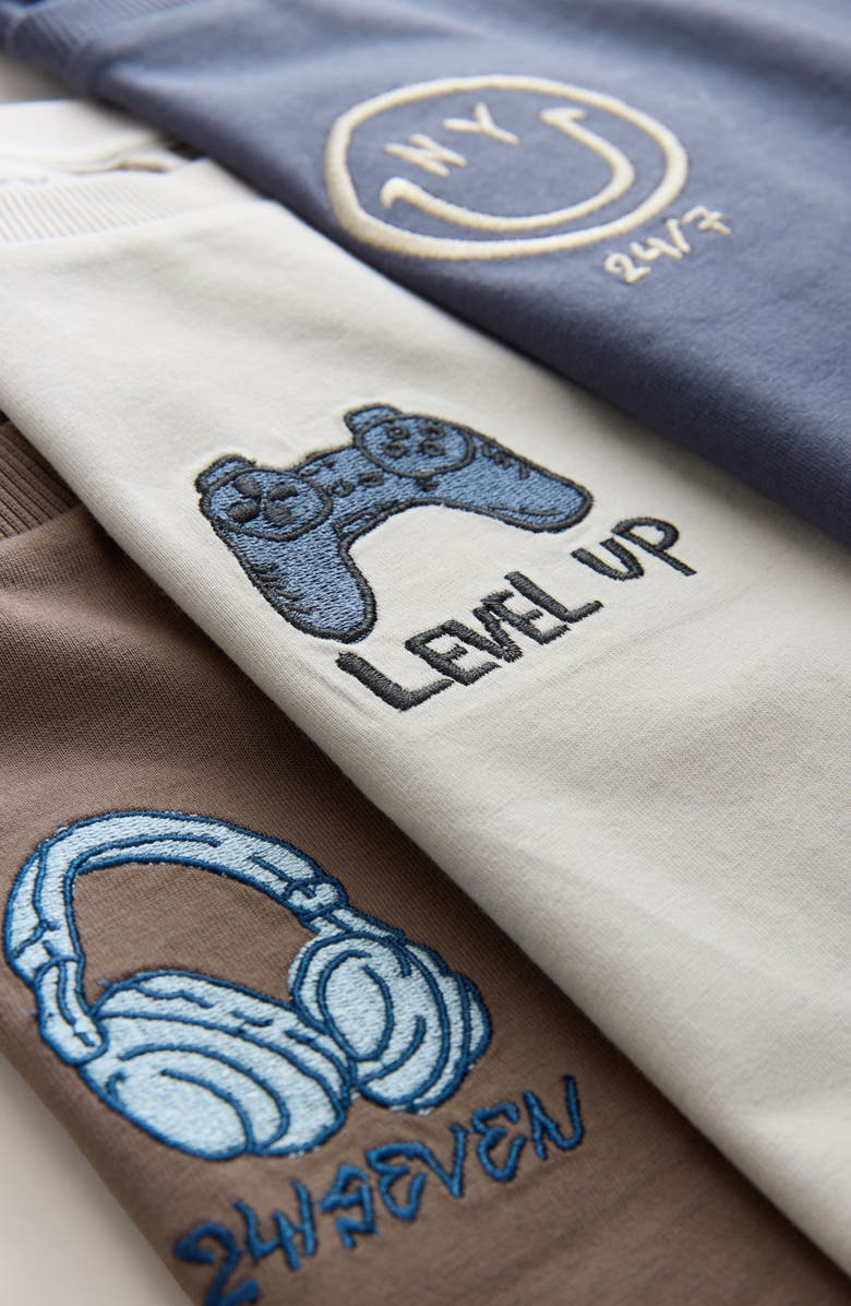 NEXT Kids' Assorted 3-Pack Gamer Long Sleeve Cotton T-Shirts, Alternate, color, Grey/Blue/Brown