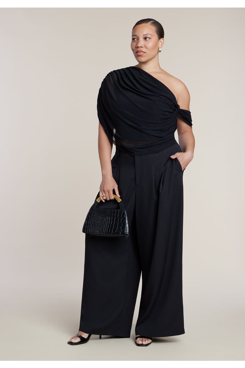 Semi Sheer Twisted One Shoulder Top, Alternate, color, BLACK ONYX
