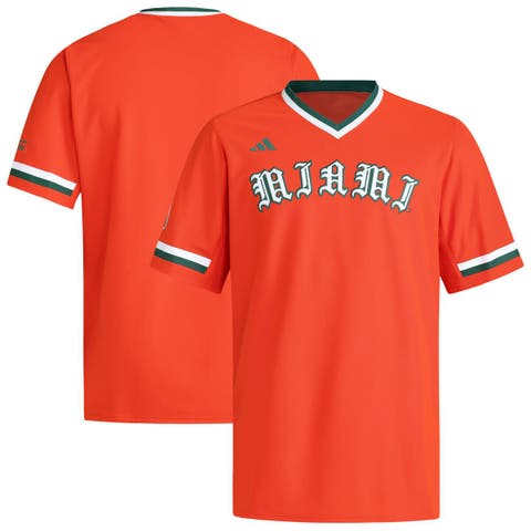 Men's adidas  Orange Miami Hurricanes V-Neck Baseball Jersey