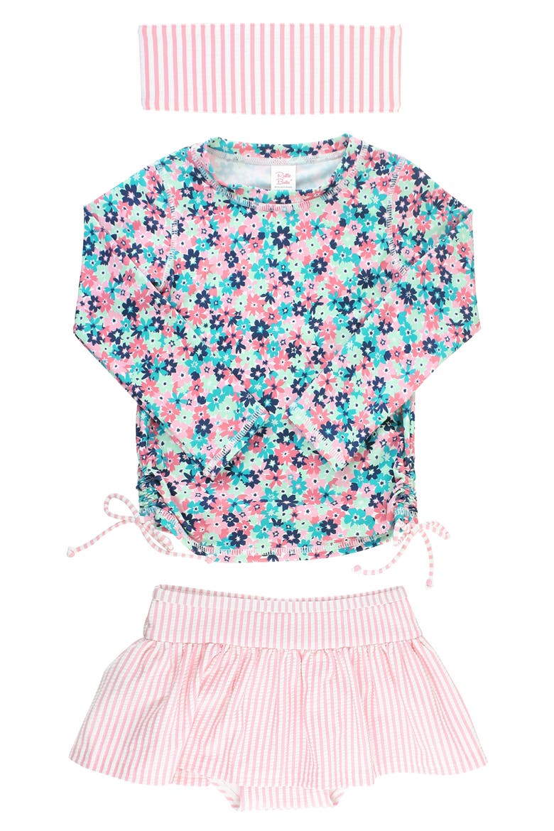 Water Lilies Two-Piece Rashguard Swimsuit & Head Wrap Set, Main, color, PINK