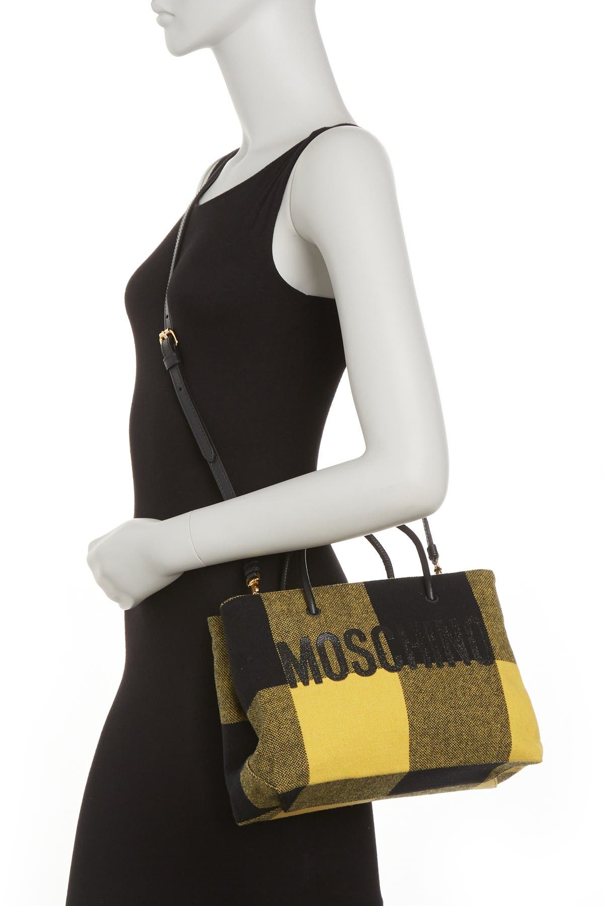 Moschino Plaid Print Logo Tote Bag, Alternate, color, 