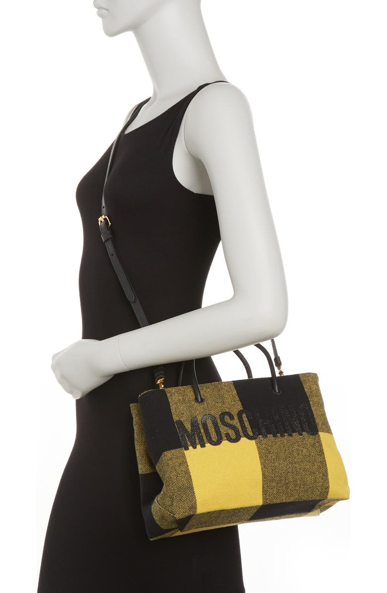 Moschino Plaid Print Logo Tote Bag, Alternate, color,