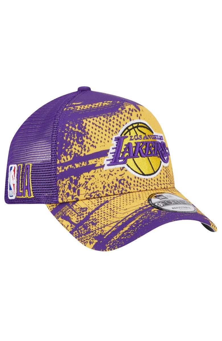 New Era Men's New Era Purple/Gold Los Angeles Lakers Tip Off A-Frame Trucker 9FORTY Adjustable Hat, Main, color, Purple