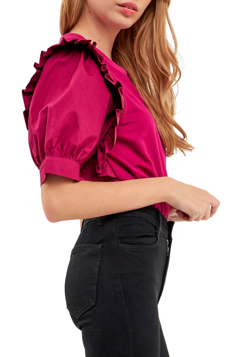 English Factory Mixed Media Ruffle Top, Alternate, color, Grape