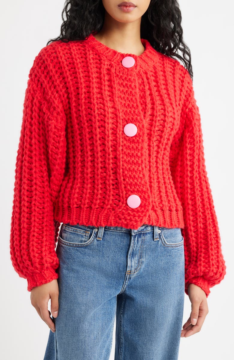 Dressed in Lala You Wish Chunky Cardigan, Main, color, Red