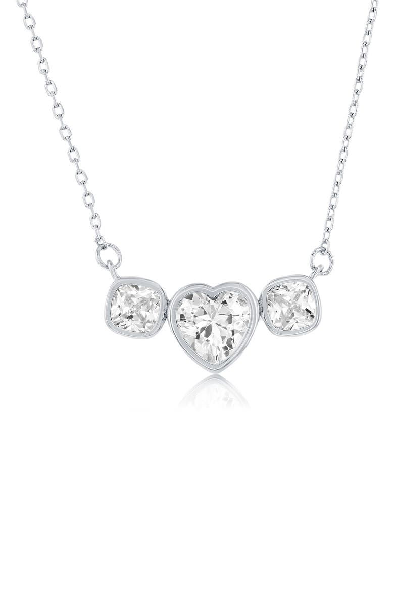 SIMONA Heart Cubic Zirconia Pendant Necklace, Main, color, Silver