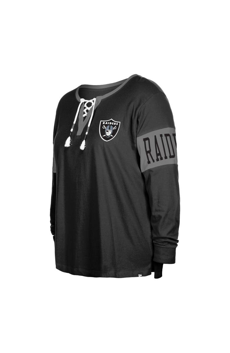 New Era Women's New Era Black Las Vegas Raiders Plus Size Lace-Up Notch Neck Long Sleeve T-Shirt, Alternate, color, Black