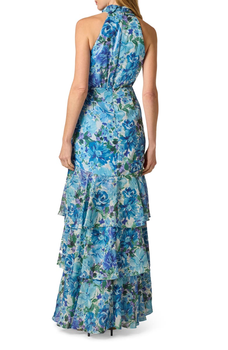 Adrianna Papell Metallic Floral Tiered Chiffon Gown, Alternate, color, Blue Multi