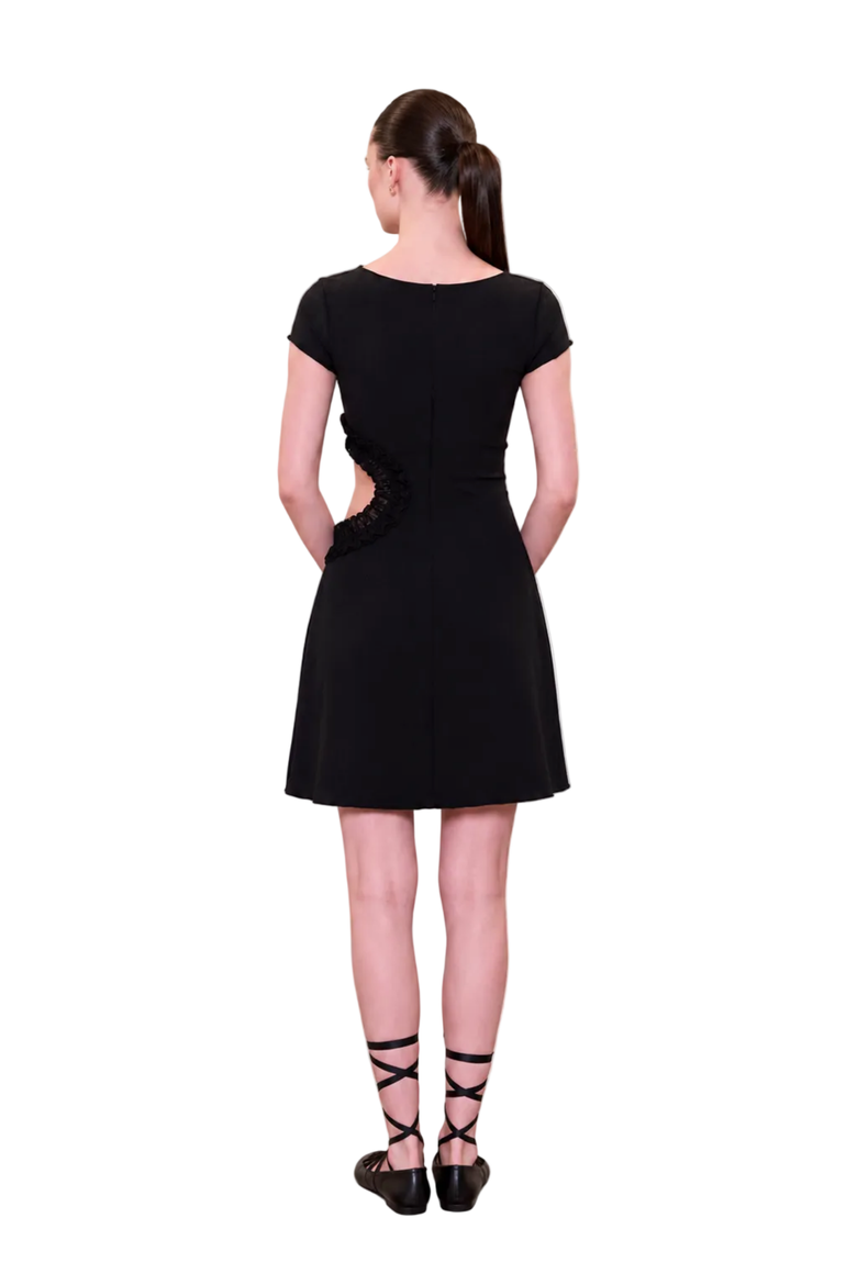 Daydreamers Short Sleeve Lace Detail Mini Dress, Alternate, color, BLACK