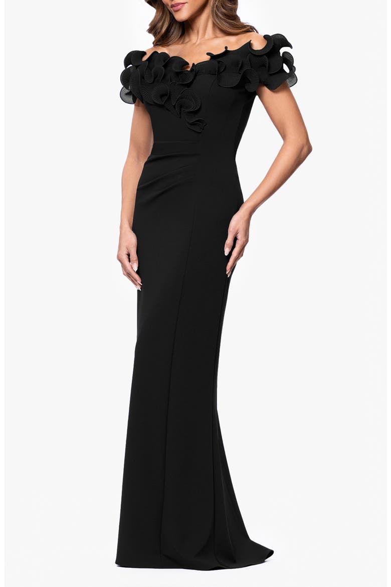 Lace Detail Off the Shoulder Sheath Gown, Alternate, color, BLACK