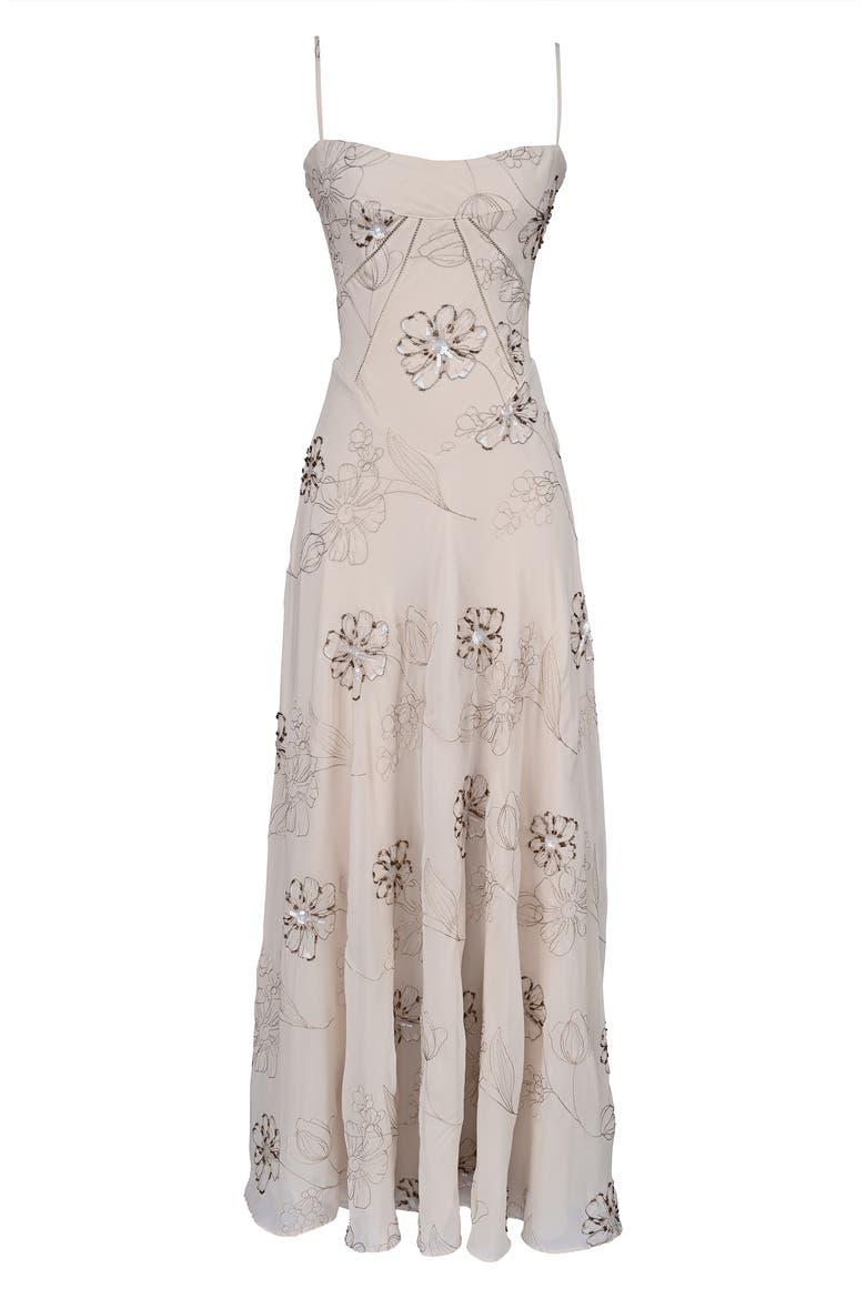Seren Embellished Georgette Gown, Alternate, color, VANILLA