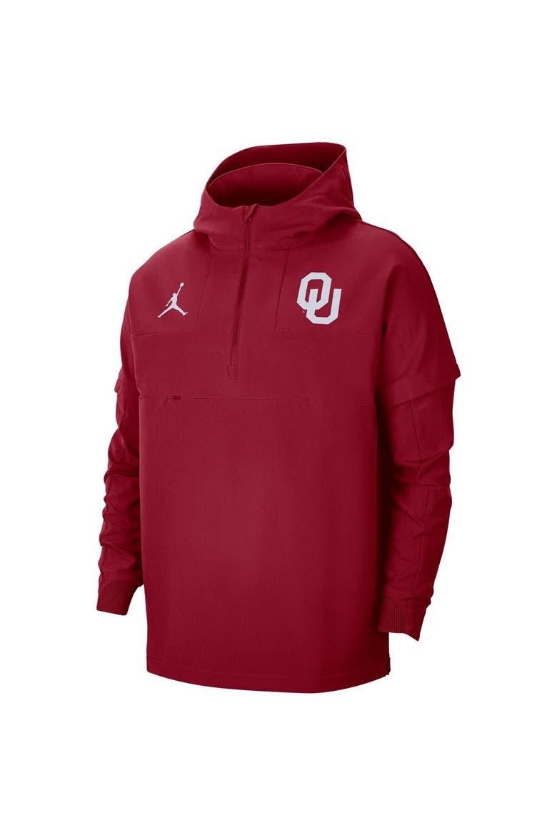 Men's Jordan Brand Crimson Oklahoma Sooners Pregame Half-Zip Hoodie, Alternate, color, Crimson