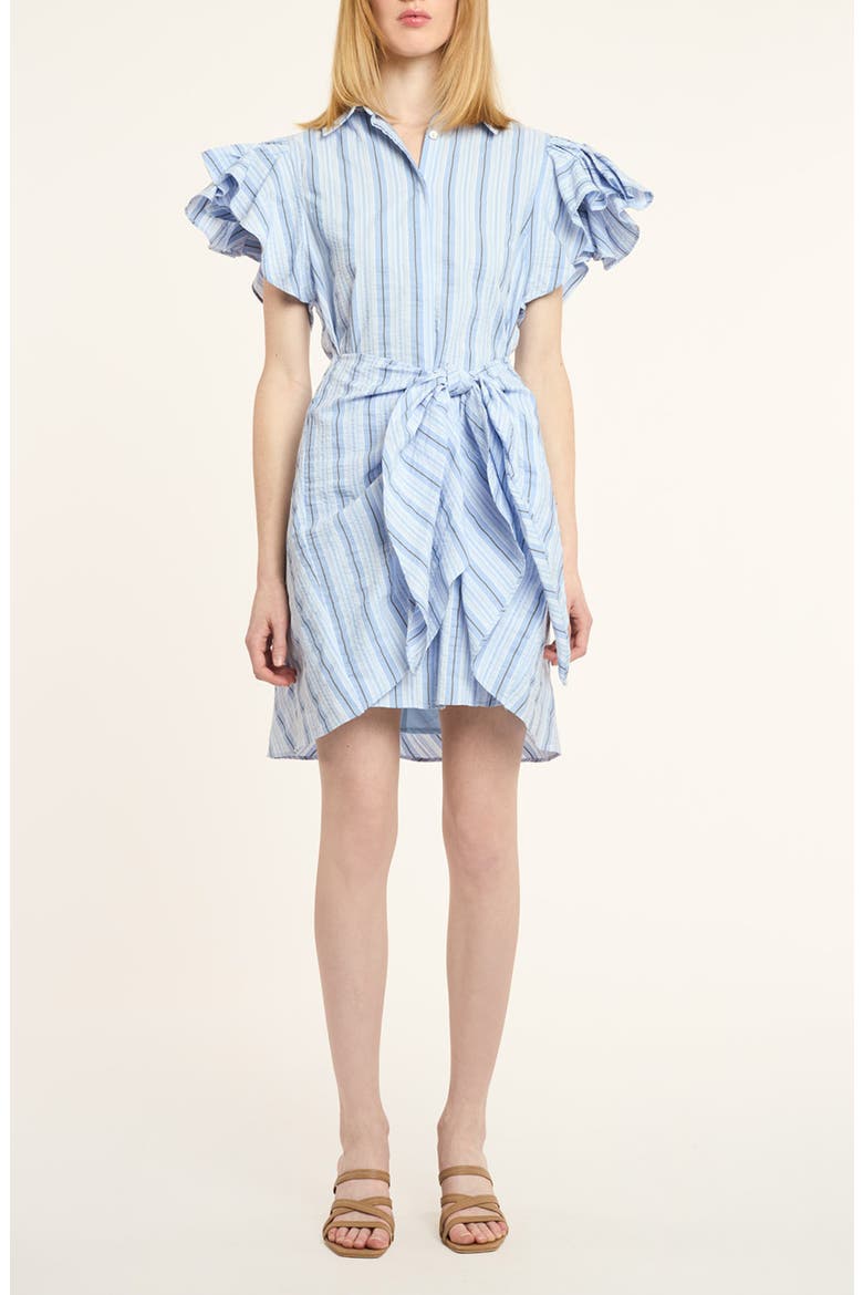 Charmine Stripe Tie Waist Mini Shirtdress, Main, color, BLUE MULTI