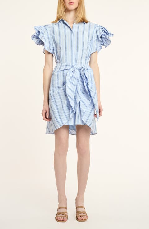 Charmine Stripe Tie Waist Mini Shirtdress