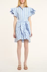 Cinq à Sept Charmine Stripe Tie Waist Mini Shirtdress