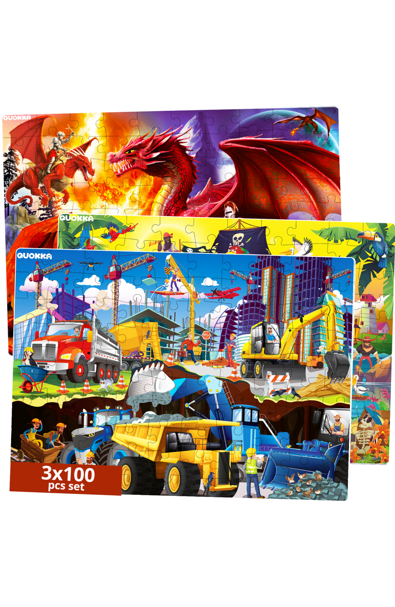 Quokka 100 Piece Floor Jigsaw Puzzles for Kids - 3 Set Educational Themes, Main, color, Pirates