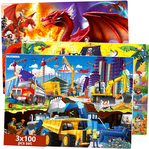 100 Piece Floor Jigsaw Puzzles for Kids - 3 Set Educational Themes