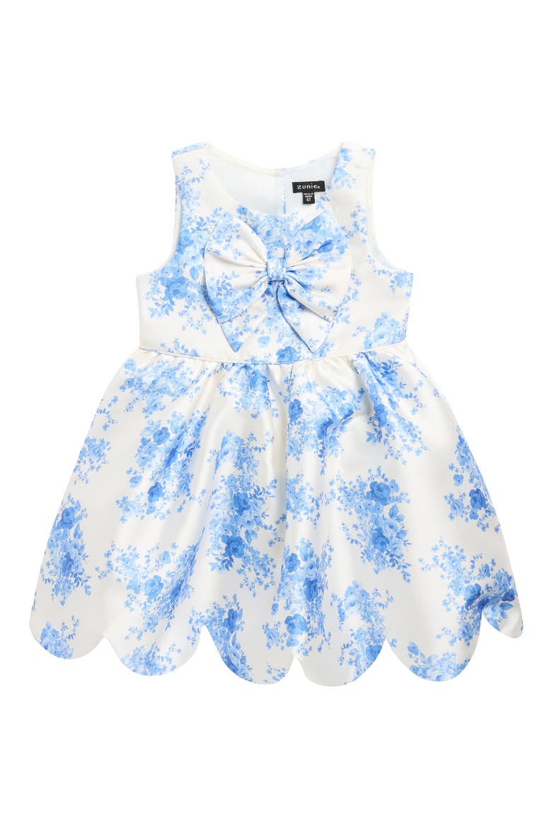Kids' Floral Mikado Party Dress, Main, color, IVORY/ BLUE