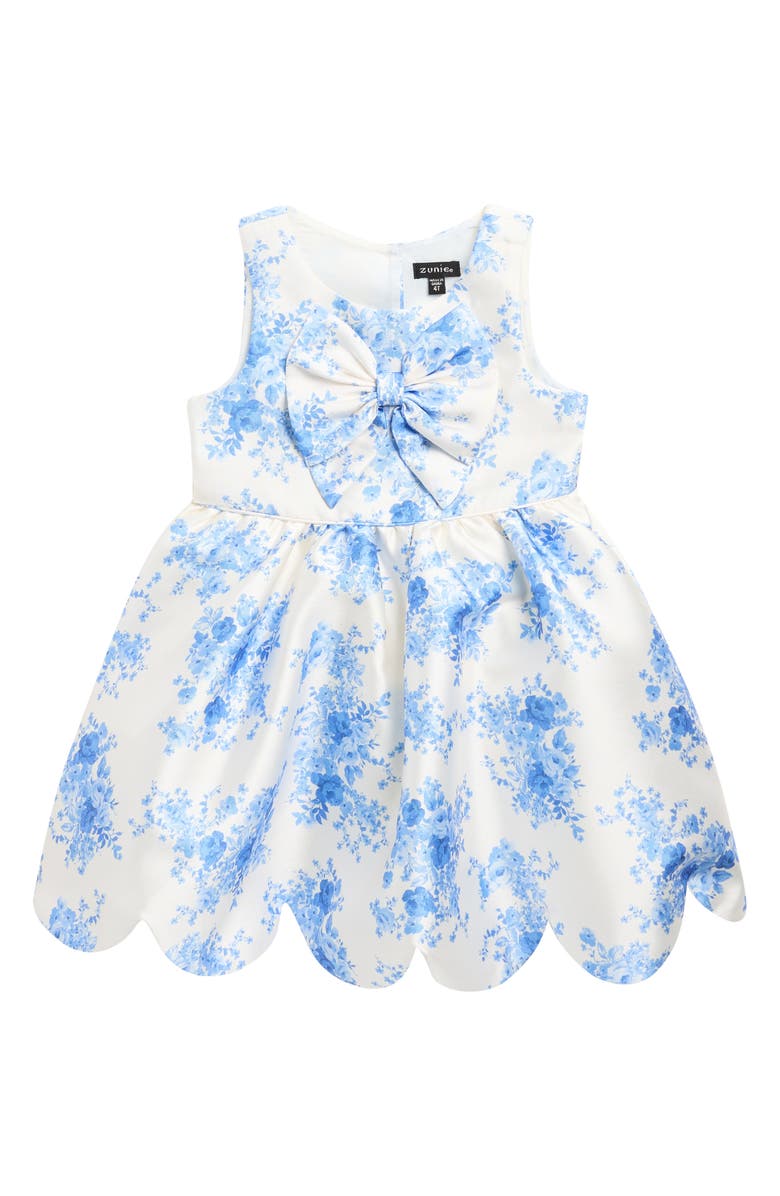 Zunie Kids' Floral Mikado Party Dress, Main, color, Ivory/ Blue