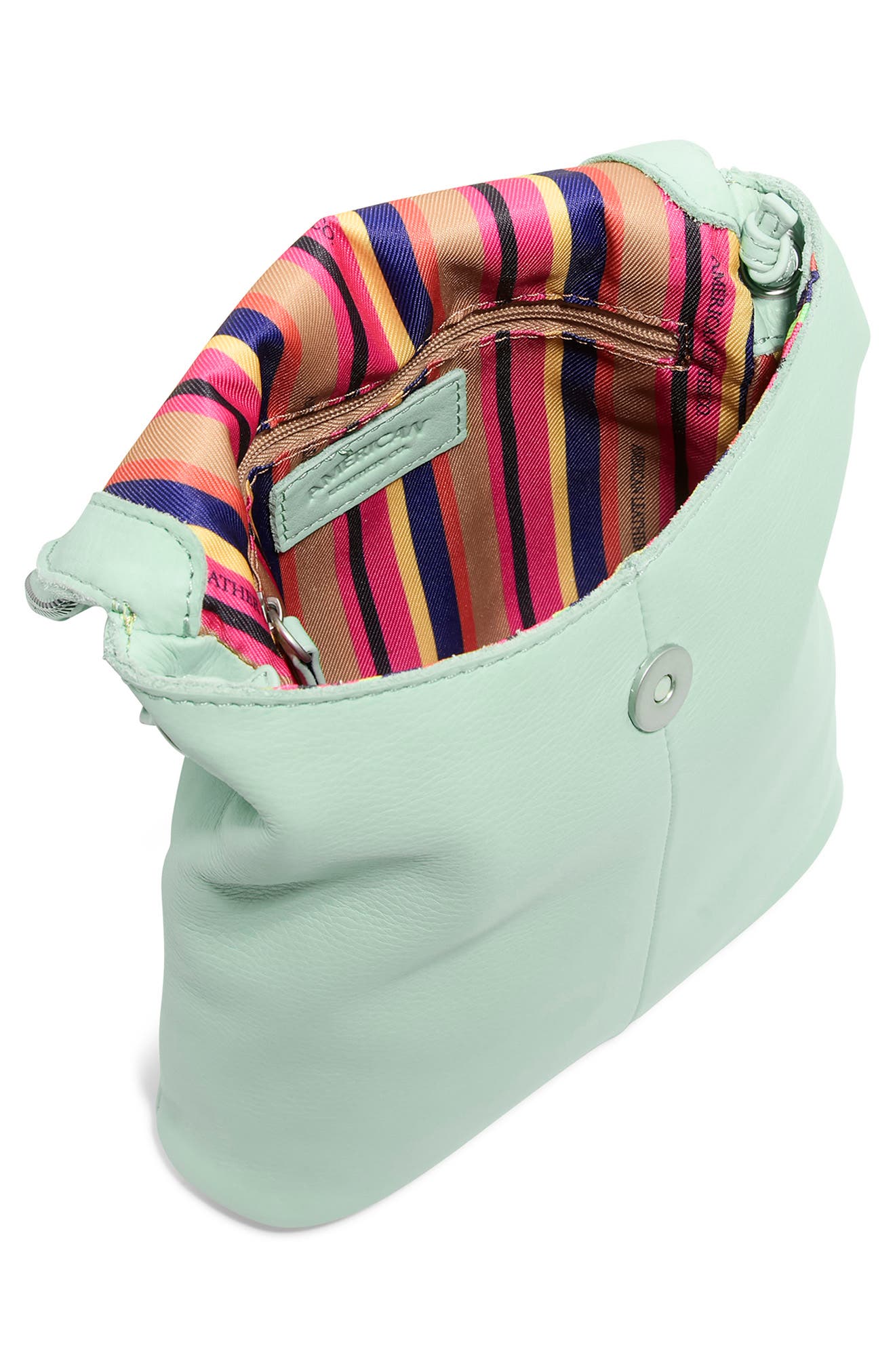 AMERICAN LEATHER CO. Large Hampton Leather Zip-Around Crossbody Bag, Alternate, color, Aquamarine