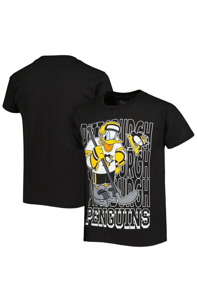 Outerstuff Youth Black Pittsburgh Penguins Disney Donald Duck Three-Peat T-Shirt, Main, color,